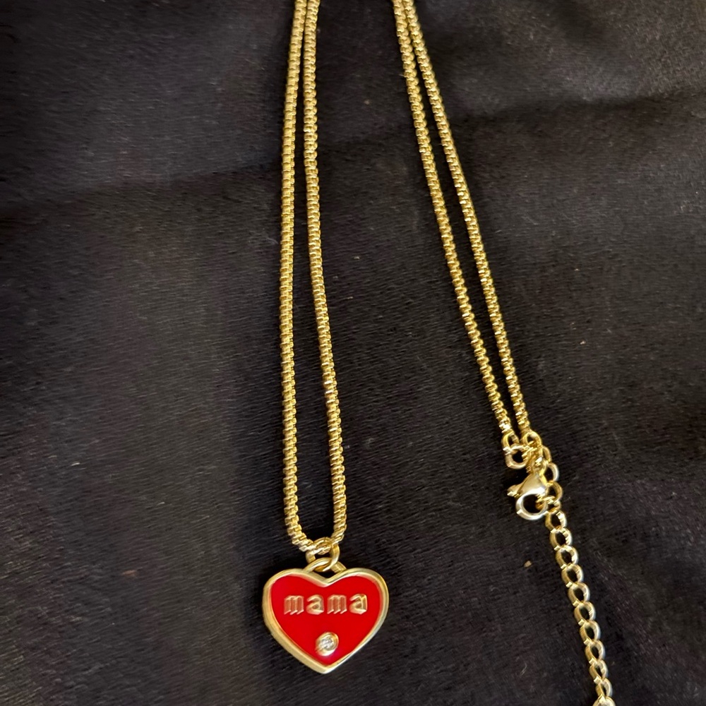 NIB Gold and Red Heart Pendant Necklace